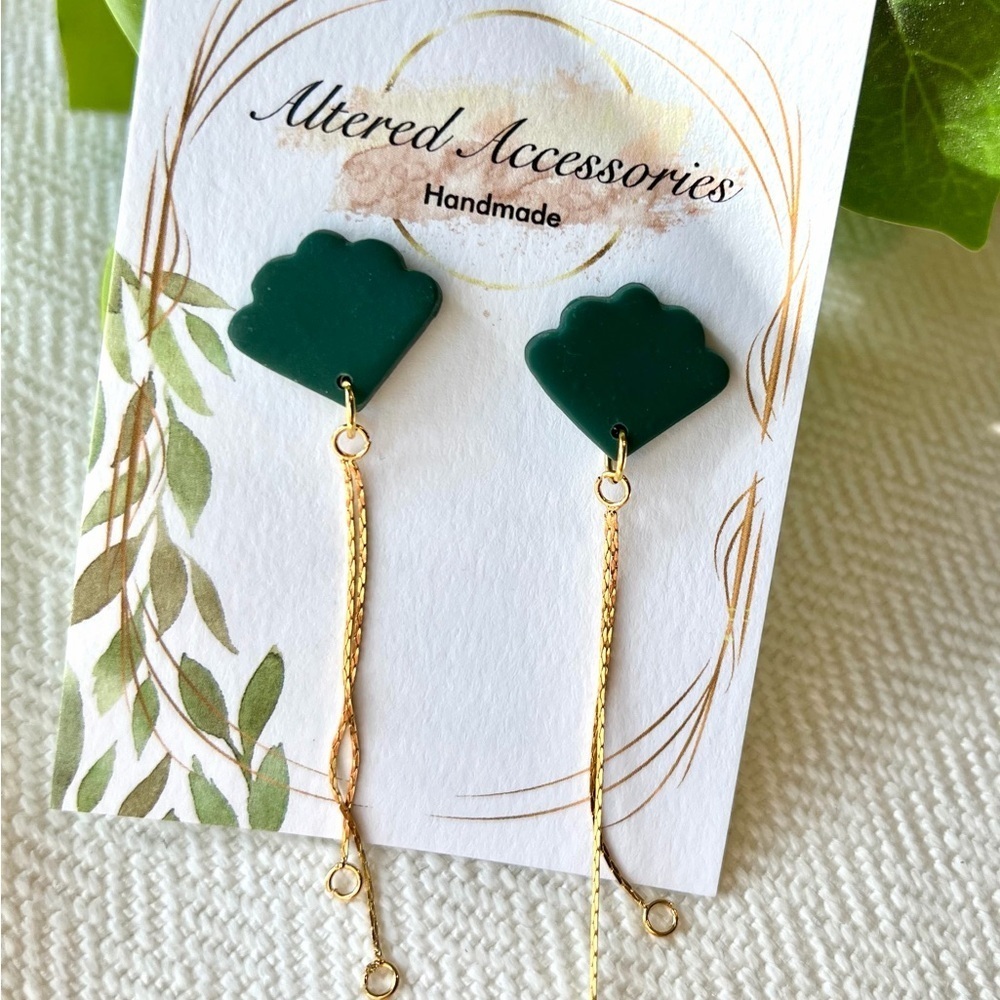2/$30 Deep Green and Gold Dangle Earrings